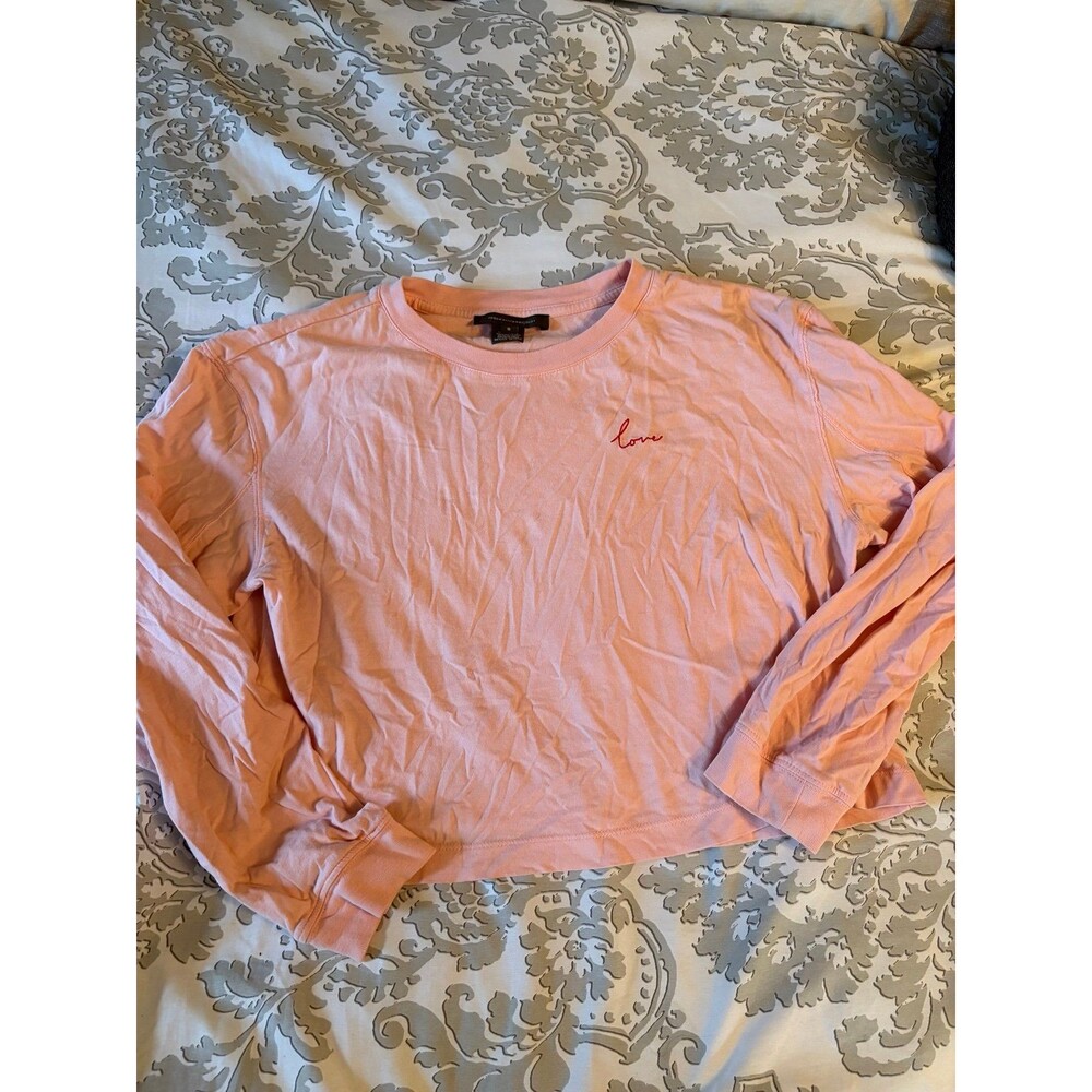 Light Pink Long Sleeve Love Embroidered French Connection Shirt